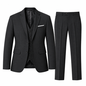 Traje de hombre de dos piezas, corte ajustado, plisado, antiarrugas, transpirable, de poliéster y viscosa elástica, con cuello de muesca y botonadura sencilla. - Product Image 2