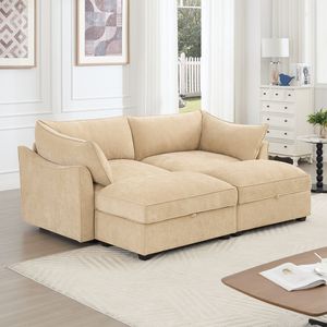 Divano a 2 Posti in Tessuto Chenille con 2 Cassetti Estraibili e Pouf Mobili, Divano da Soggiorno a 2 Posti con Poggiapiedi - Product Image 2