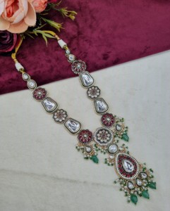 Designer Meenakari Flower Motif <b>Necklace</b> Set With Matching Earring & Mangtika Heavy Kundan <b>Necklace</b> Set Ethnic Wear Manufacturer - Product Image 2