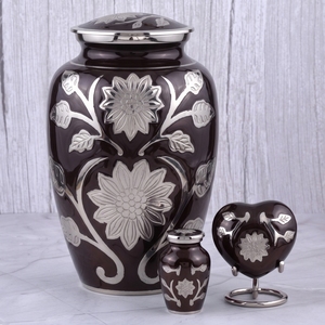 Golden Brass Adult Cremation Urn with <b>Polished</b> Finish and Leaf Pattern for Human Ashes Storage, Funeral Memorial Urn - Product Image 4