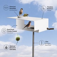 Mangeoire à oiseaux JH-Mech avec abreuvoir en porcelaine, mangeoire en aluminium thermolaqué sur support en acier inoxydable de 1,5 m