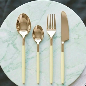 Ensemble de couverts de luxe en acier inoxydable plaqué or champagne avec manche jaune pour la vaisselle, durable pour un usage quotidien - Product Image 2