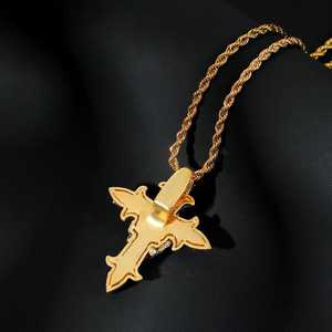 Collar de Cadena Cubana con Colgante de Cruz de Moissanita Plateada Micro Pavimentada Estilo Hip Hop - Product Image 3