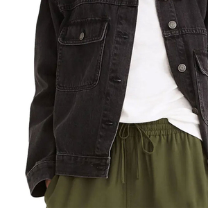 Best Quality Black <b>Denim</b> Jacket unisex Loose Fit Stonewashed Cotton Casual <b>Coat</b> With Button Closure Autumn Style - Product Image 3