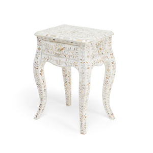 Tabouret en os incrusté fait main avec coussin floral, chaise de coiffeuse, tabouret en nacre, pouf d'appoint, meuble pour chambre et salon - Product Image 4