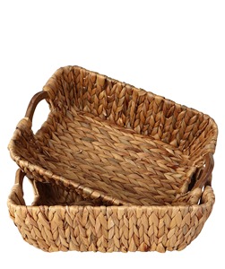 Water Hyacinth Storage <b>Basket</b> Handwoven Woven Organizer Bin with Wooden Handle for Living Room Kitchen <b>Bathroom</b> - Product Image 2