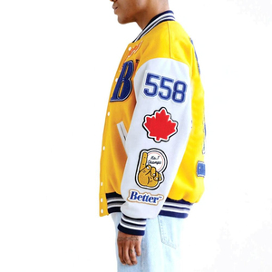 Chaquetas de Béisbol Personalizadas con Logotipo Bordado en Lana Chenille, Chaquetas Varsity Vintage para Hombre con Mangas de Cuero - Product Image 3