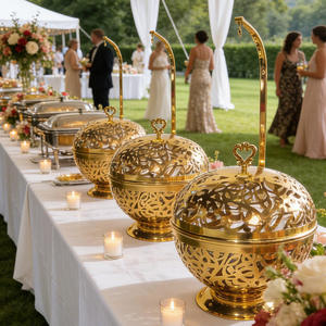 luxury Round Lattice Chafing Dish Stainless Steel <b>Buffet</b> Food Warmer Ornate Gold White Black Catering <b>Server</b> for Hotel - Product Image 4