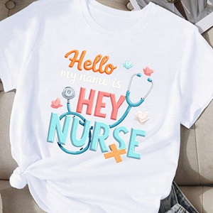 T-shirt décontracté en polyester tricoté à imprimé pour femme NURSE - Product Image 3