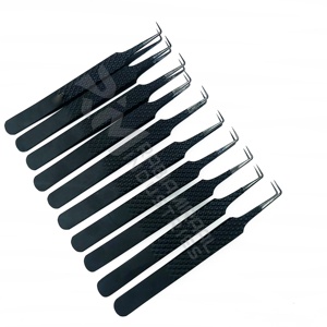 Pinzas para Extensión de Pestañas con Punta de Fibra RMI, Acabado Negro, Pinzas para Mega Volumen Ruso, Pinzas para Pestañas con Puntas de Fibra de Marca Privada - Product Image 2
