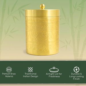 Handcrafted Brass Engraved Storage Container <b>with</b> <b>Lid</b> Spice <b>Jar</b> Food Safe Kitchen - Product Image 3