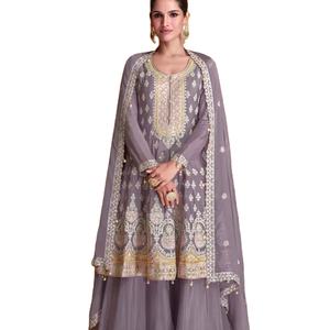 Último diseñador Faux Georgette bordado secuencia trabajo Sharara traje por Fab Zone - Product Image 1