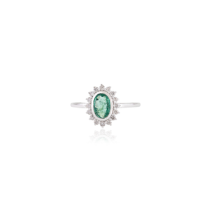 Nouvelle conception de bague de fiançailles avec serti clos d'émeraudes et de diamants, or blanc massif 14 carats, prix de gros, bijoux en gros - Product Image 1