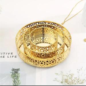 Bandeja Decorativa Redonda Chapada en Oro con Patrón Geométrico, Bandeja de Espejo de Lujo, Ideas de Regalo para Bodas, Artesanías, Bandejas Metálicas para Decoración - Product Image 4