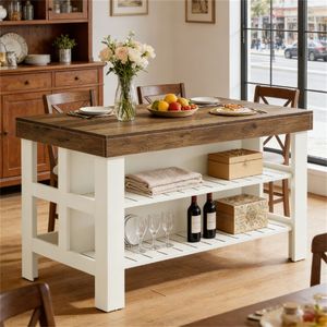 Isola Cucina Multifunzionale con Bancone Colazione, Mobile Contenitore, Tavolo da Pranzo e Porta Posate - Product Image 3