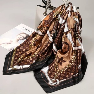 Luxury Muslim Women's Square Printed <b>Silk</b> Satin Scarf Solid Casual Multi-Functional Fashion Accessory Daily Wear All Seasons - Product Image 1