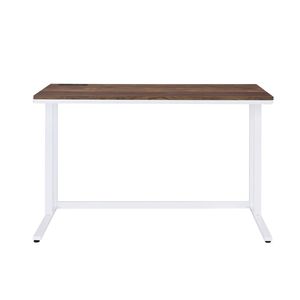 Bureau rectangulaire en noyer et blanc avec port USB et prise pour ordinateur - Product Image 1