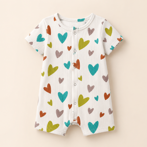 Mameluco de Manga Corta con Estampado de Algodón 100% para Bebé |   Conjunto de una pieza para bebé con botones a presión, para uso diario, ajuste personalizado, color verde oliva - Product Image 1