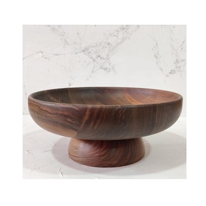 Bol de service en bois d'acacia fait main, résistant à la chaleur, écologique, avec base sur piédestal, en bois brun naturel, vaisselle de service alimentaire - Product Image 3