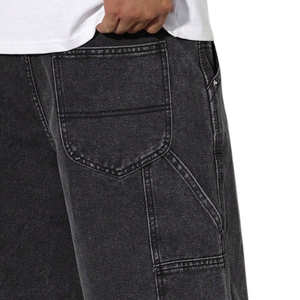 Shorts en jean noir pour homme, coupe ample, longueur genou, style streetwear décontracté, cinq poches, 100% coton, ODM, mode estivale, délavé, respirant - Product Image 4