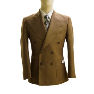 Costumes d'affaires unisexes en laine coupe ajustée 100% à double boutonnage manches longues col en V style classique plissé 2 pièces grande taille respirant - Product Image 1