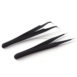 Ensemble de pinces à cils courbées noires mates avec logo personnalisé, pinces à cils à pointe en fibre à 90 degrés pour extensions de cils - Product Image 6