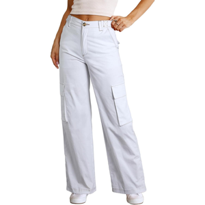 Snow <b>White</b> Resort <b>Cargo</b> Style High Rise Cotton Blend High Quality Minimal Pocket Detailing Summer Women’s Baggy Pants - Product Image 1