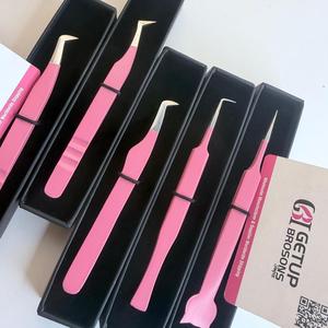 Ensemble de pinces professionnelles pour extensions de cils, en acier inoxydable rose, antistatiques, avec découpe en forme de chat, pinces à cils 90°/droites/courbées/en forme de botte/45° - Product Image 6
