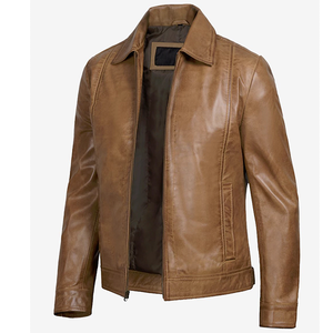Chaquetas de Cuero Genuino Borgoña para Hombre, Modelo OEM 2026, Cuello Camisero, Cierre de Cremallera, Corte Regular, Uso Casual, Impermeables - Product Image 5