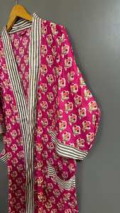 Indian Block Print Floral Cotton Kimono Robe Boho <b>Beach</b> <b>Cover</b> <b>Up</b> For <b>Women</b> - Product Image 4