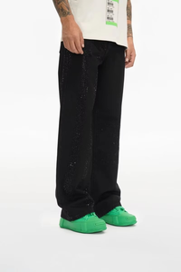 Jean en denim pour homme 2026 de haute qualité, personnalisé, noir délavé, avec strass, coupe large, style streetwear décontracté, hip-hop, Y2K, OEM ODM, en coton - Product Image 4