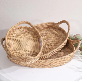 Good Prices Woven rattan Tray Perfect for Restaurant Home Cafe Best <b>Dining</b> <b>Table</b> Decoration <b>Ornament</b> With Handle - Product Image 6