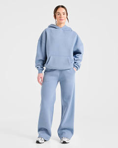 เสื้อฮู้ดดี้ผู้หญิงไซส์ใหญ่ยอดนิยม & ชุดวอร์มสีน้ำเงิน เสื้อพูลโอเวอร์และกางเกงขายาว ระบายอากาศได้ดี พร้อมปักโลโก้ตามสั่ง - Product Image 5