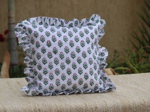 Funda de cojín boho con estampado de bloques y volantes, cojines decorativos de algodón hechos a mano, funda de cojín bohemia vintage para decoración del hogar. - Product Image 3