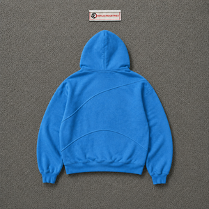 Custom Blue Washed <b>Oversized</b> <b>Hoodie</b> <b>Men</b> Streetwear Pullover With Curved Seam Design Drop Shoulder Vintage Casual Hooded Styles - Product Image 6