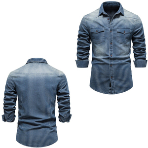 Camisas Vaqueras Occidentales Elegantes de Alta Calidad para Hombre, Camisas Casuales de Algodón Lavado, Manga Larga, Diseño Juvenil de Moda para Primavera y Otoño - Product Image 1