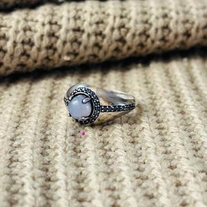 Art Deco Blue Chalcedony Brass <b>Ring</b> Silver Plated Vintage Halo Wholesale <b>Ring</b> For Women - Product Image 3