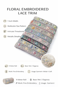 ลูกไม้ปักลายดอกไม้ขนาด 1 นิ้ว ลายดาวหลากสี สำหรับตกแต่งเสื้อผ้า ชุดเจ้าสาว และงานฝีมือ - Product Image 6