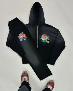 Ensemble de survêtement OEM personnalisé en coton uni délavé à l'acide, coupe oversize, avec sweat à capuche et pantalon de jogging à cordon de serrage, style streetwear d'hiver - Product Image 1
