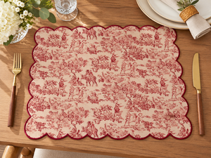 Set de table en lin de qualité supérieure à bords festonnés avec imprimé toile rouge vintage |   Nappe de table décorative élégante - Product Image 4
