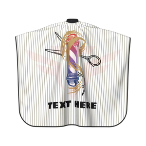 Capa de Peluquería con Rayas y Logotipo Personalizado, Delantal para Cortar el Cabello con Estampado de Tijeras y Peine - Product Image 1