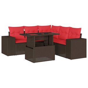 Set di divani da giardino in polyrattan marrone da 6 pezzi con cuscini, mobili da giardino - Product Image 2