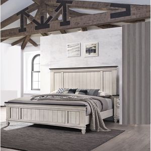 Letto matrimoniale in stile rustico industriale con panelli e pediera integrata, in legno massello, per camera da letto, 1 pezzo, finitura marrone - Product Image 1