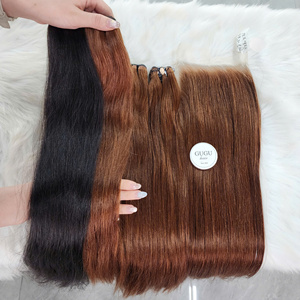 ผมต่อแบบเวอร์จินแท้ 100% จากเวียดนาม แบบตรงธรรมชาติ  แบบ Double Weft  พร้อมผมปิดหน้าผาก สีธรรมชาติ สำหรับผู้หญิงผิวสี ขายส่ง - Product Image 4