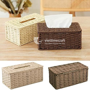 Boîte à mouchoirs moderne, porte-mouchoirs rectangulaire tissé avec couvercle, organiseur de serviettes décoratif écologique pour la décoration de la maison - Product Image 6