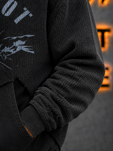 Men's <b>Black</b> Hooded <b>Sweatshirt</b> Oversized Knitted Regular Sleeve Front Logo Casual Autumn Wear - Product Image 4