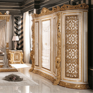 Armario de Estilo Clásico Tradicional Ecológico, Tallado a Mano en Madera Maciza con Hojas de Oro, Cuatro Puertas, Tiradores de Acero Inoxidable, para Dormitorio - Product Image 5
