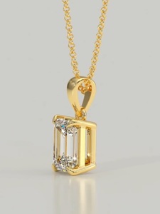 Pendentif classique en or rose 14 carats avec diamant de laboratoire taille émeraude fantaisie 3,00 carats, certifié IGI, cadeau de bijoux pour femme pour mariage - Product Image 2