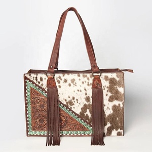 Genuine Leather Sunflower Hand Tooled Design Hair on Cowhide Shoulder Bag Western Style Cowgirl Bag Women <b>Tote</b> Bag Supplier - Product Image 5