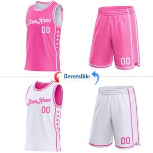 Uniforme de Baloncesto Reversible 7V7 para Niños, Conjunto de Jersey sin Mangas con Cuello en V, Diseño de Puntos Rosa y Blanco, Personalizable para Equipos, Transpirable - Product Image 2